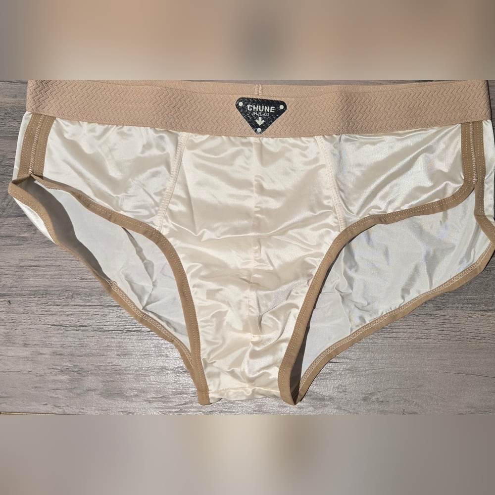 Beige Men's Satin Brief Underwear
